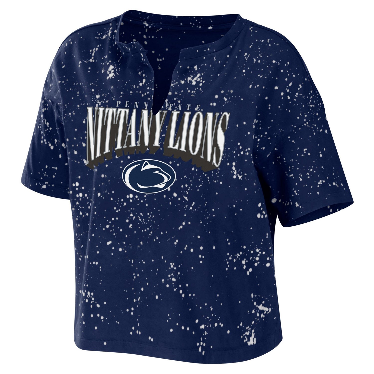 WEAR by Erin Andrews Penn State Nittany Lions Bleach Wash Splatter Cropped Notch Neck T-Shirt - view number 2