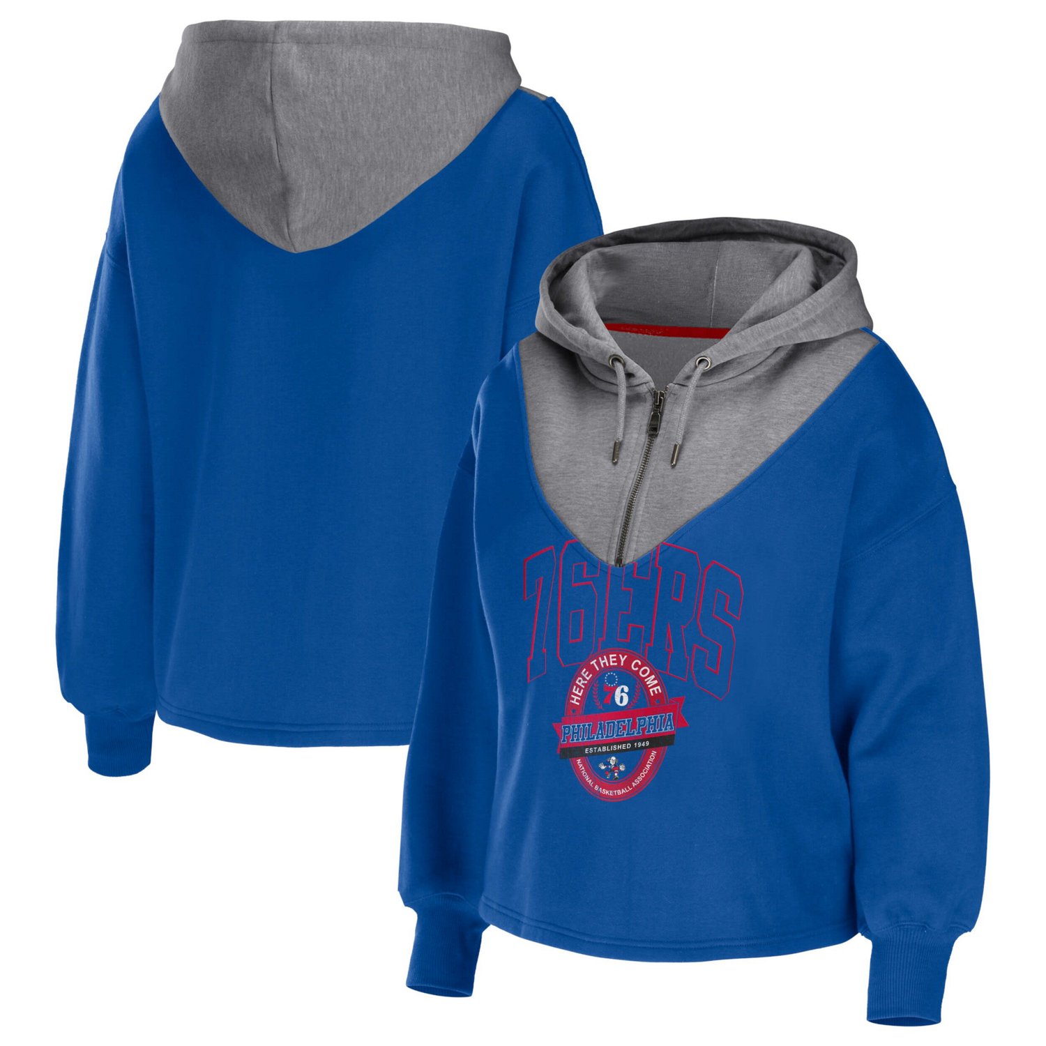 WEAR by Erin Andrews Philadelphia 76ers Pieced Quarter-Zip Hoodie Jacket