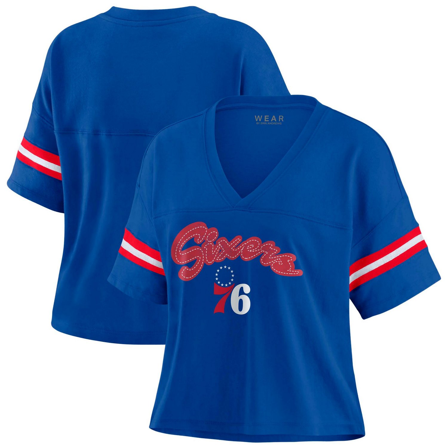 WEAR by Erin Andrews Philadelphia 76ers Plus Color Block Boxy V-Neck T-Shirt