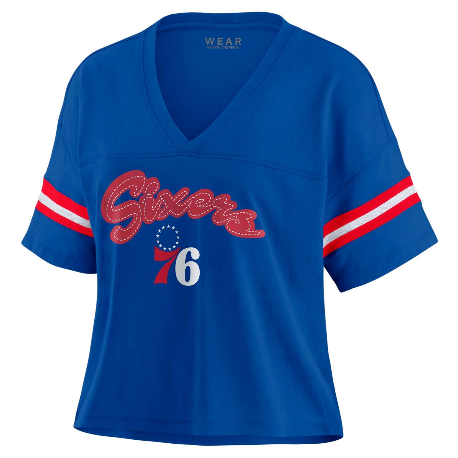 WEAR by Erin Andrews Philadelphia 76ers Plus Size Color Block Boxy V-Neck T-Shirt - view number 2