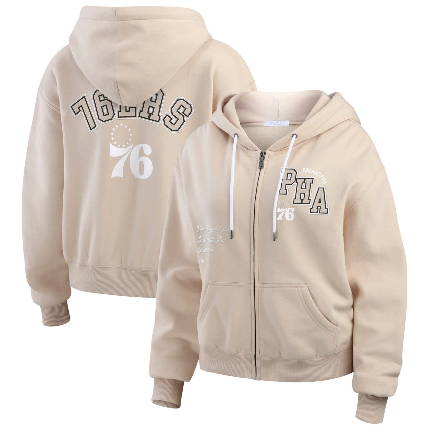 WEAR by Erin Andrews Philadelphia 76ers Tonal Felt Patch Full-Zip Hoodie