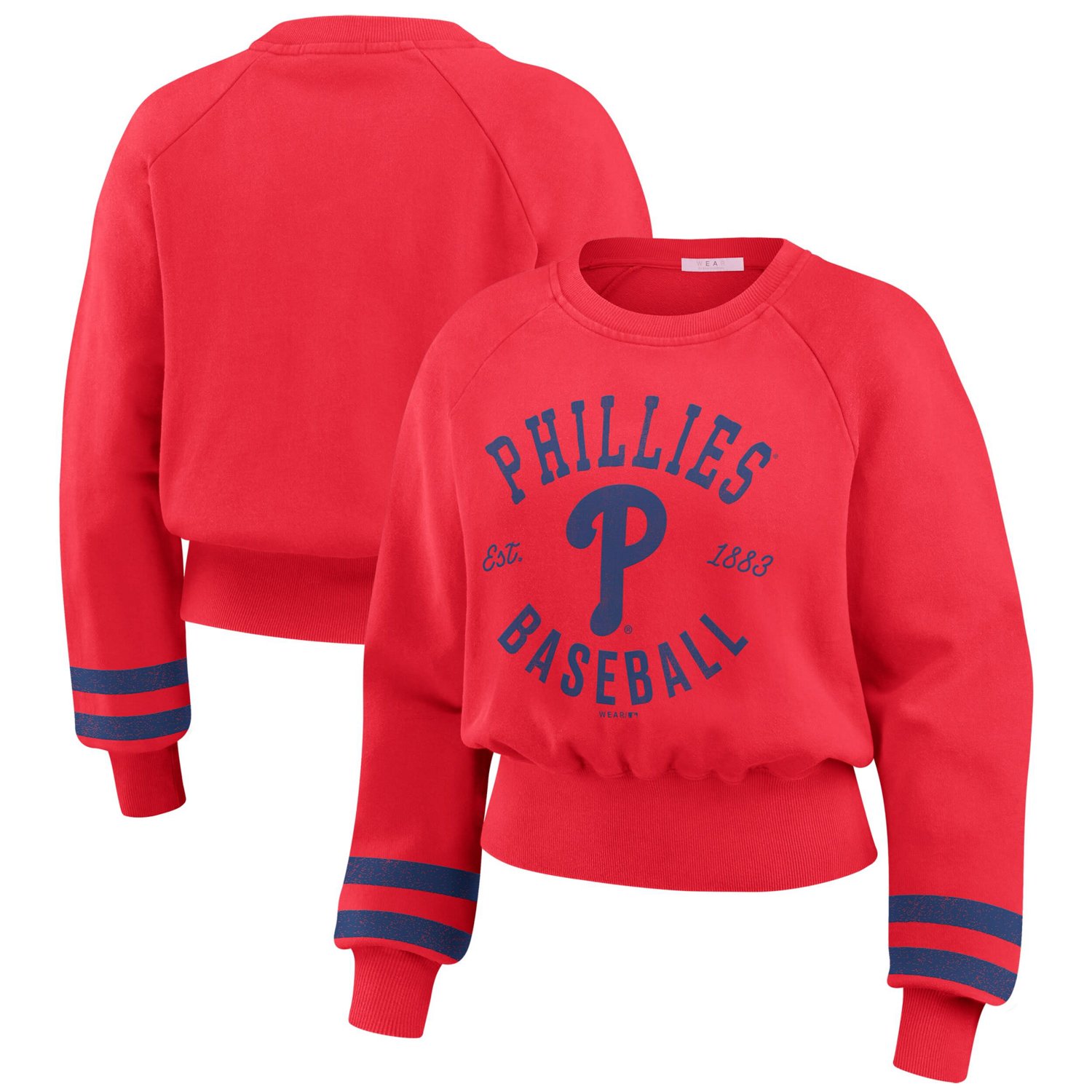 WEAR by Erin Andrews Philadelphia Phillies Vintage Washed Cropped Pullover Sweatshirt                                           