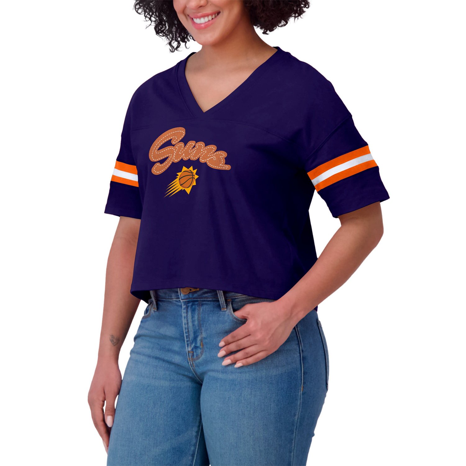 WEAR by Erin Andrews Phoenix Suns Plus Size Color Block Boxy V-Neck T-Shirt - view number 4