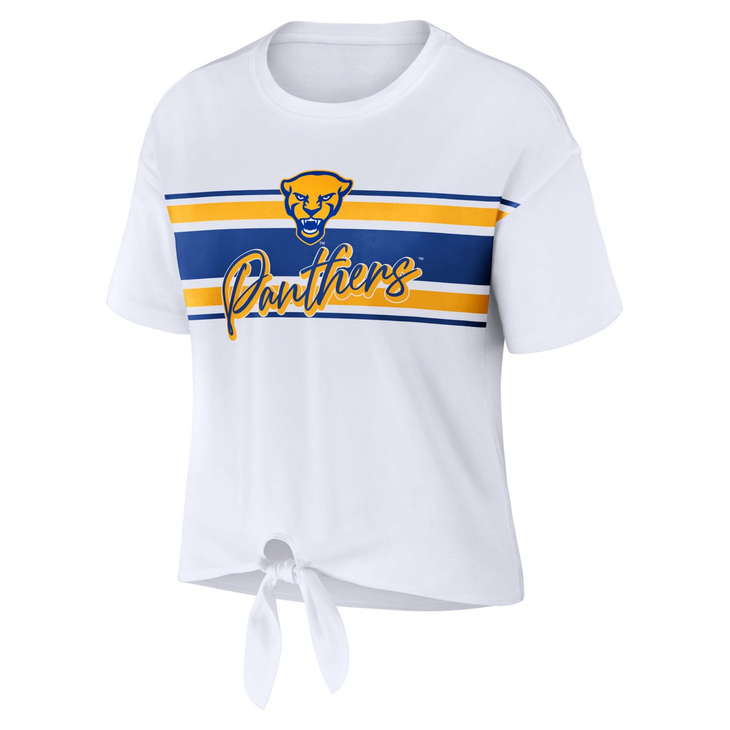 WEAR by Erin Andrews Pitt Panthers Striped Front Knot Cropped T-Shirt - view number 2