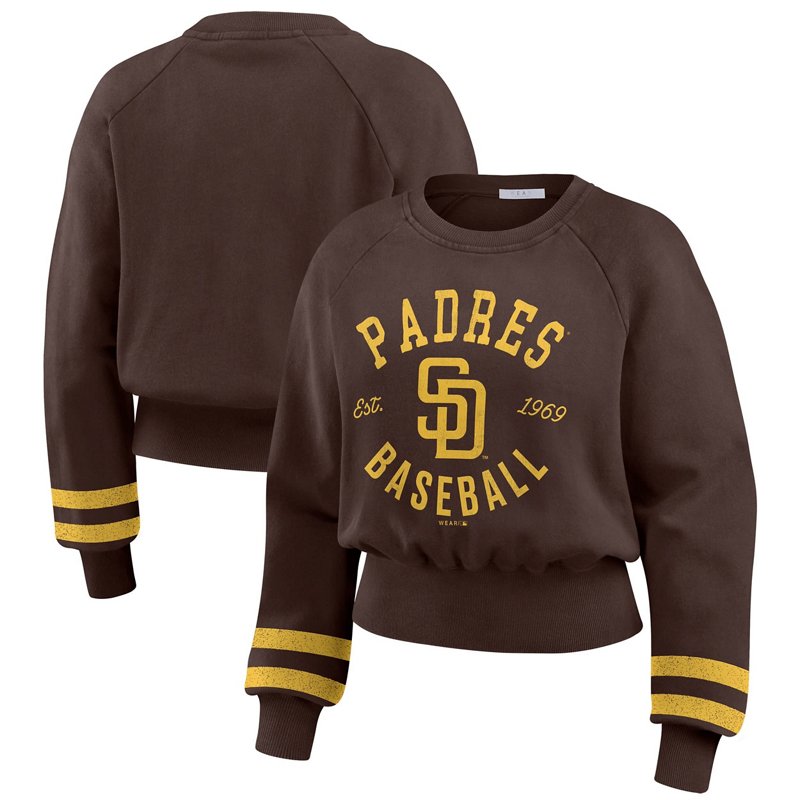 Wear By Erin Andrews San Diego Padres Vintage Washed Cropped Pullover Sweatshirt-image