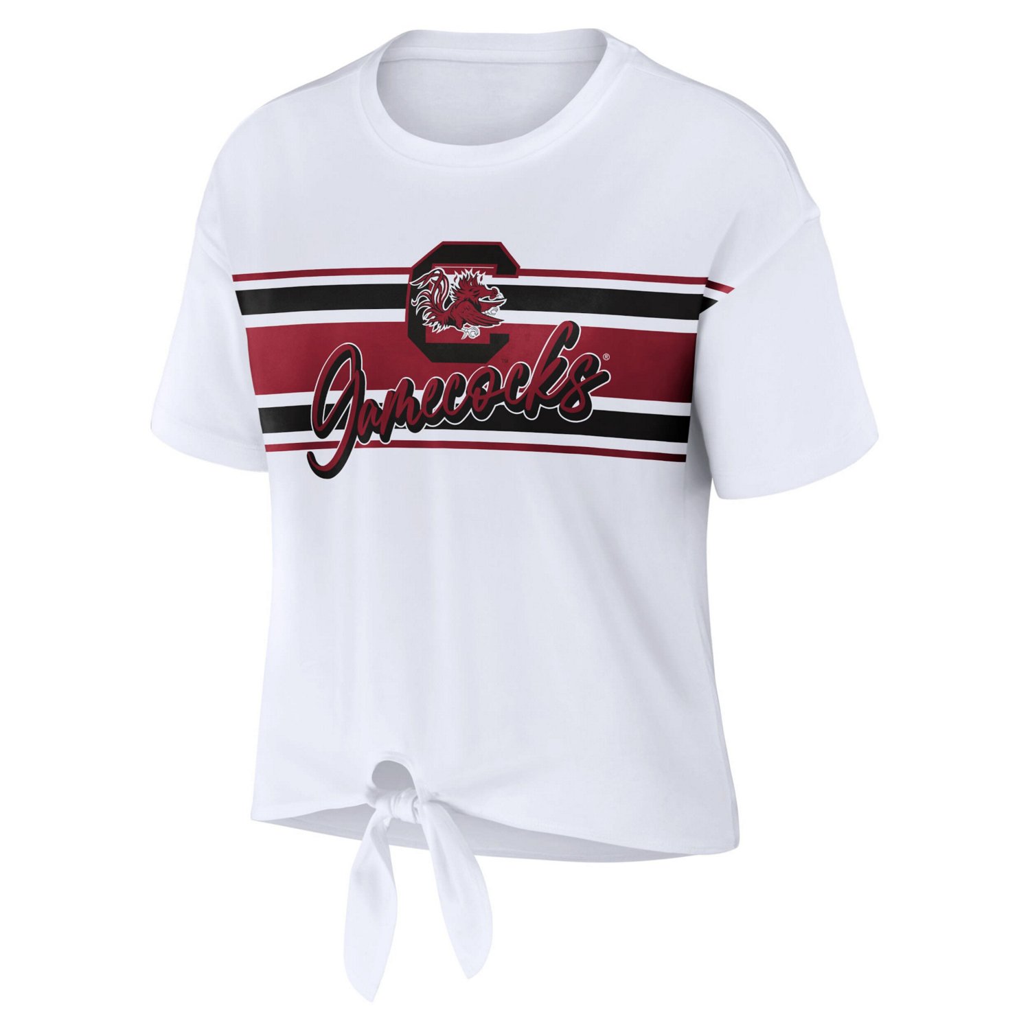 WEAR by Erin Andrews South Carolina Gamecocks Striped Front Knot Cropped T-Shirt - view number 2
