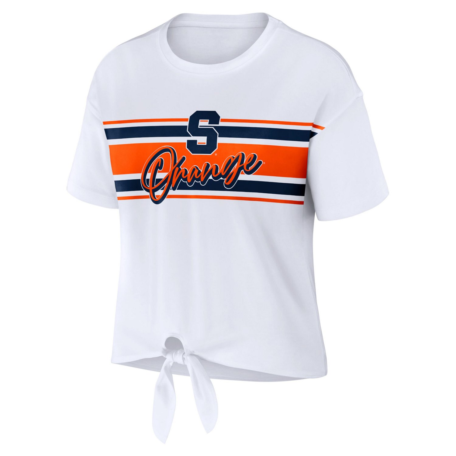 WEAR by Erin Andrews Syracuse Orange Striped Front Knot Cropped T-Shirt - view number 2