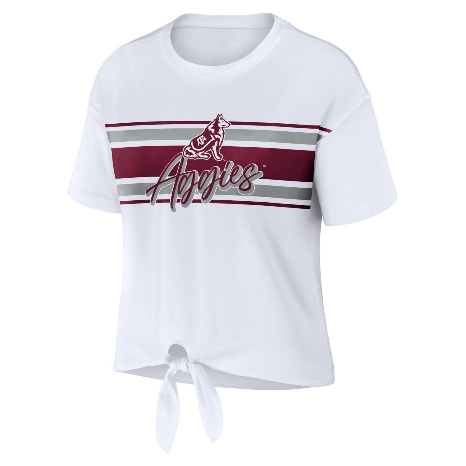 WEAR by Erin Andrews Texas AM Aggies Striped Front Knot Cropped T-Shirt - view number 2