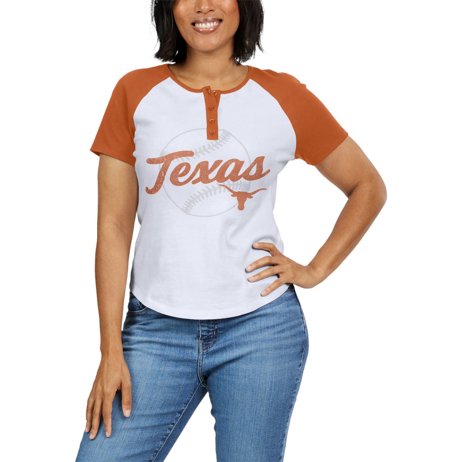 WEAR by Erin Andrews Texas Longhorns Baseball Logo Raglan Henley T-Shirt - view number 4