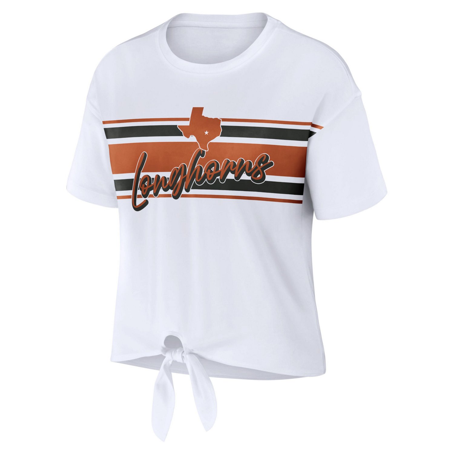 WEAR by Erin Andrews Texas Longhorns Striped Front Knot Cropped T-Shirt - view number 2