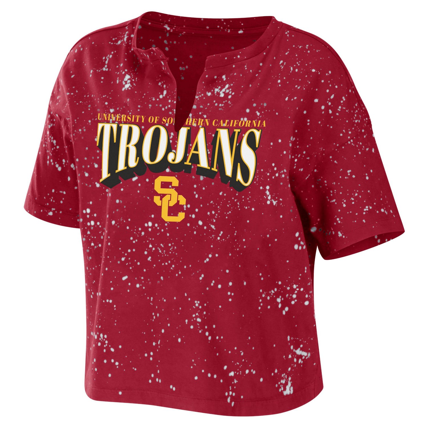 WEAR by Erin Andrews USC Trojans Bleach Wash Splatter Cropped Notch Neck T-Shirt - view number 2