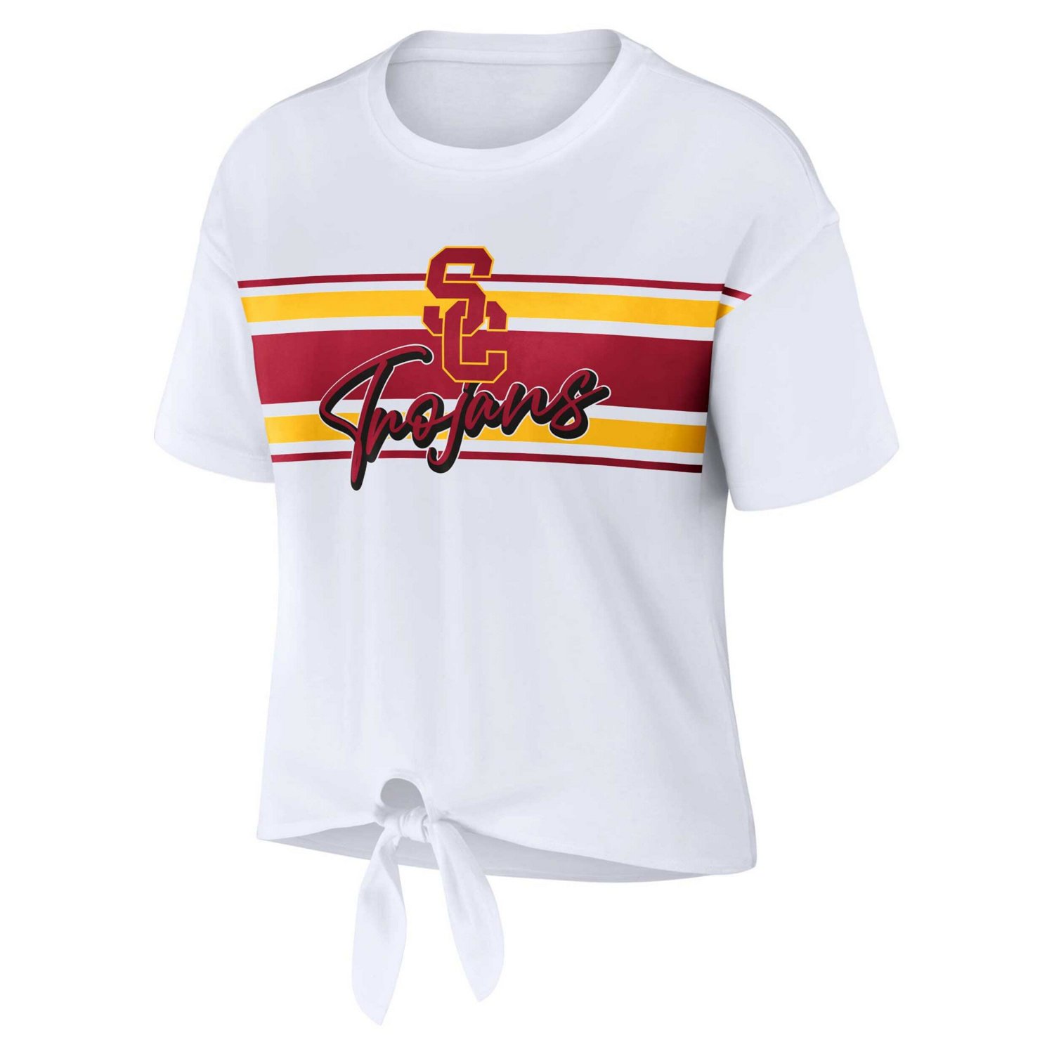WEAR by Erin Andrews USC Trojans Striped Front Knot Cropped T-Shirt - view number 2