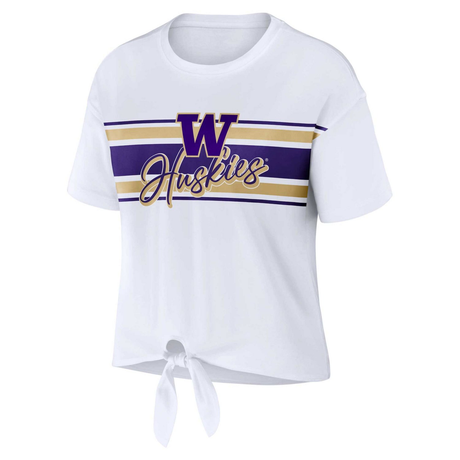 WEAR by Erin Andrews Washington Huskies Striped Front Knot Cropped T-Shirt - view number 2