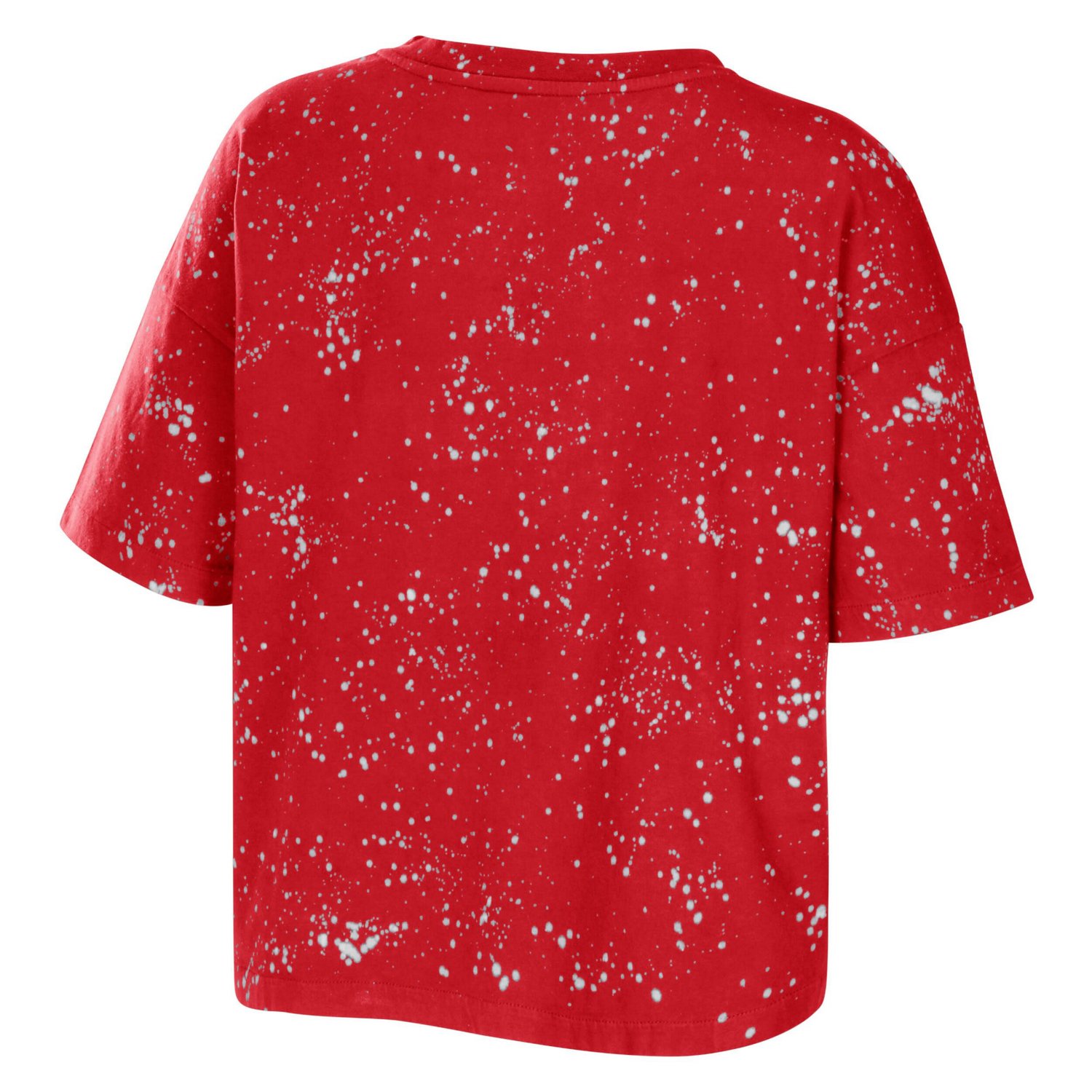 WEAR by Erin Andrews Wisconsin Badgers Bleach Wash Splatter Cropped Notch Neck T-Shirt - view number 3