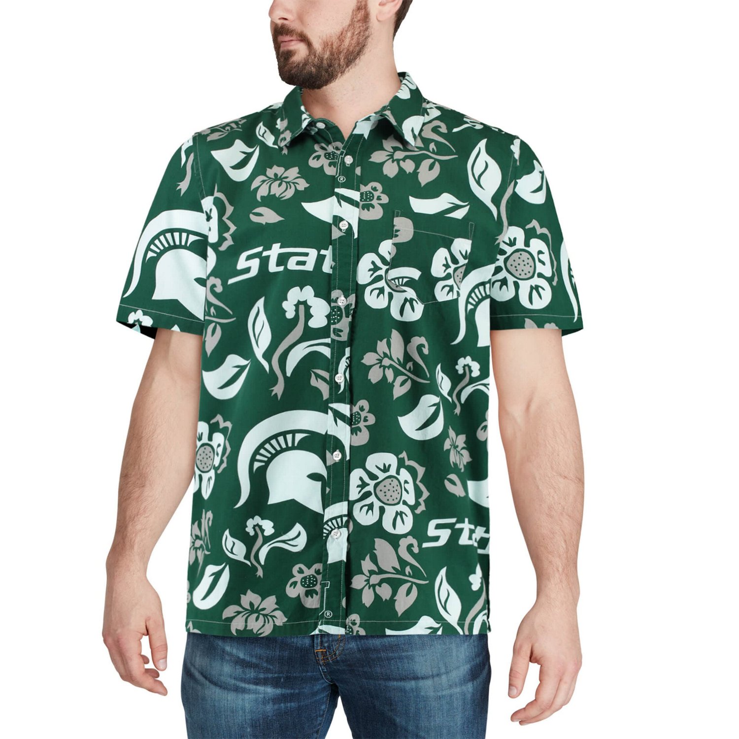 Wes  Willy Michigan State Spartans Floral Button-Up Shirt