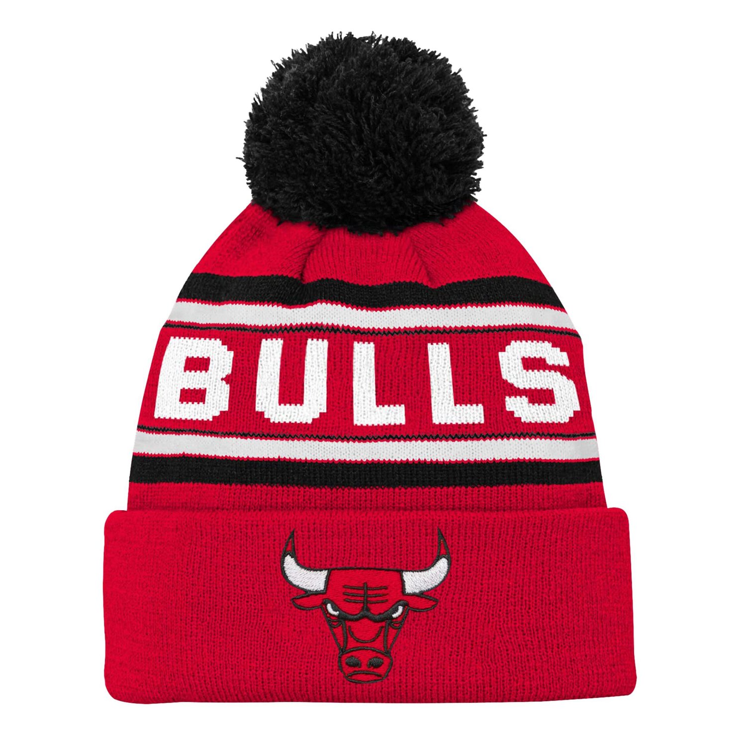 Youth Chicago Bulls Backboard Jacquard Cuffed Knit Hat with Pom