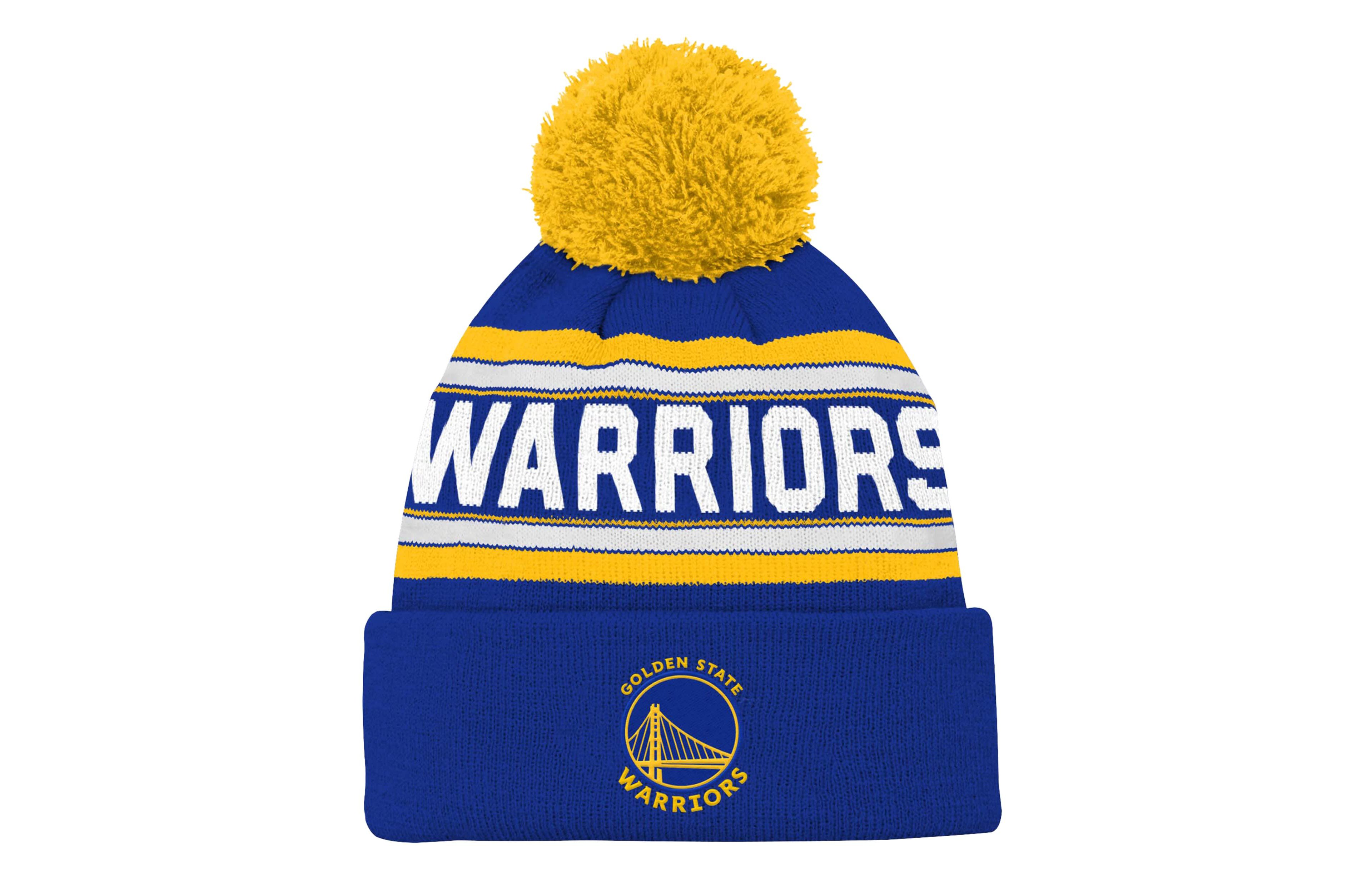 Youth Golden State Warriors Backboard Jacquard Cuffed Knit Hat with Pom