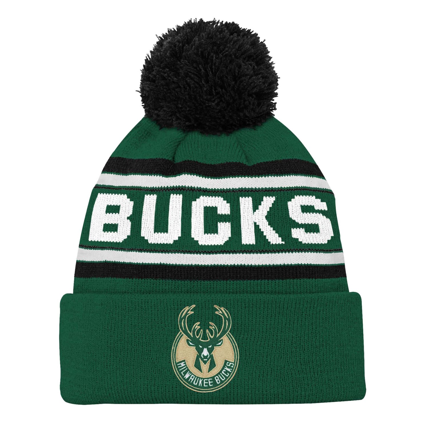 Youth Hunter Milwaukee Bucks Backboard Jacquard Cuffed Knit Hat with Pom