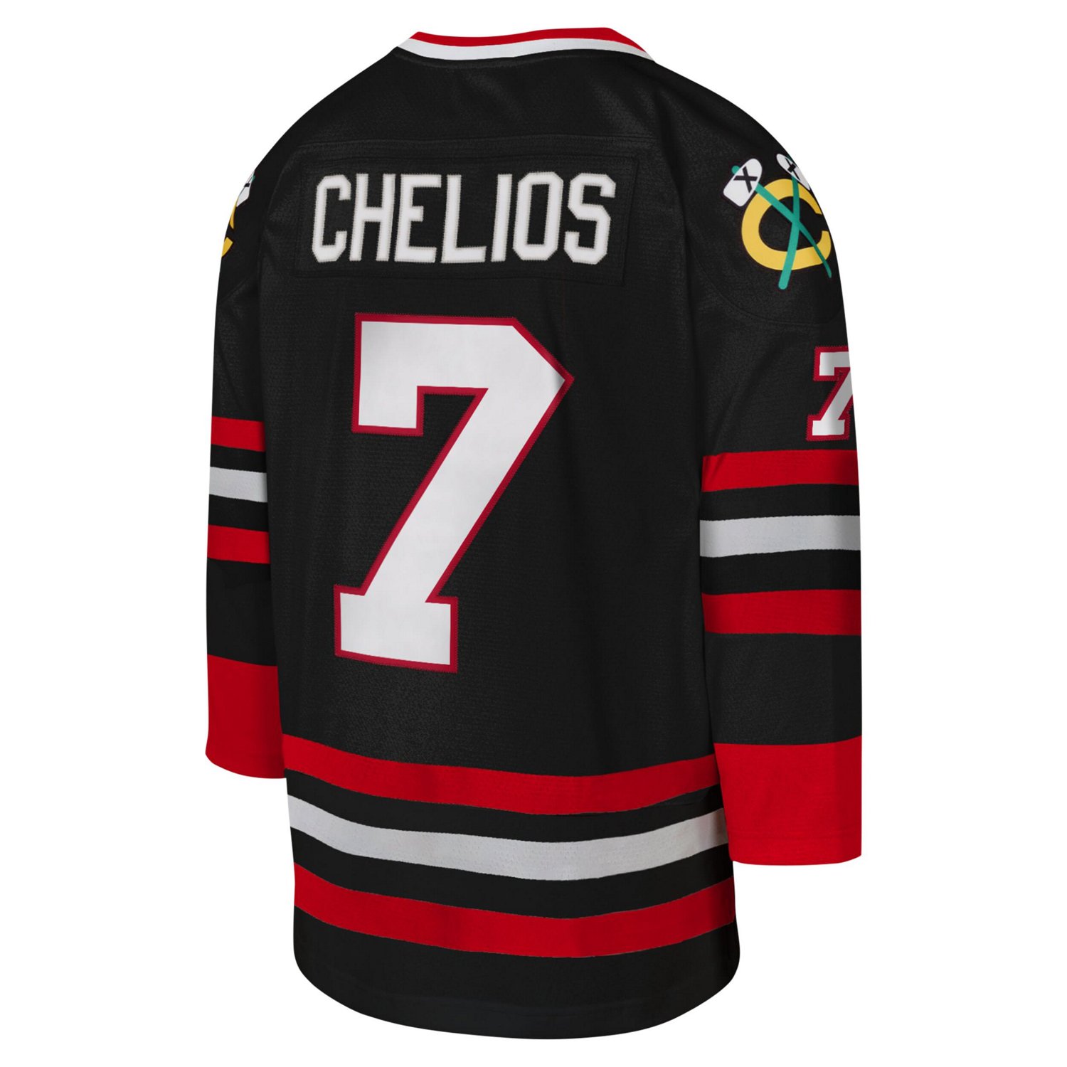 Youth Mitchell  Ness Chris Chelios Chicago hawks 1997-98 Blue Line Captain Patch Player Jersey                                   - view number 3
