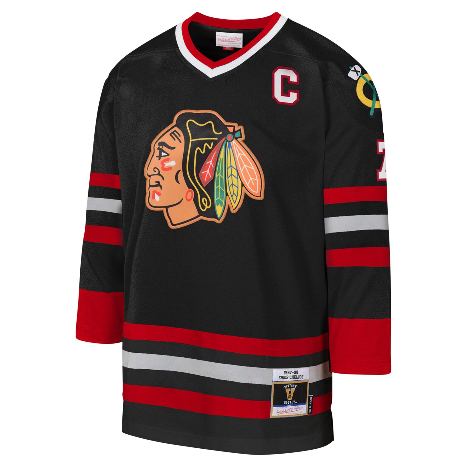 Youth Mitchell  Ness Chris Chelios Chicago hawks 1997-98 Blue Line Captain Patch Player Jersey                                   - view number 2