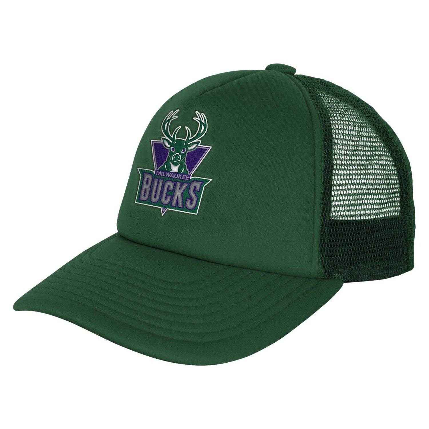 Youth Mitchell  Ness Hunter Milwaukee Bucks Core Evergreen Trucker Adjustable Hat