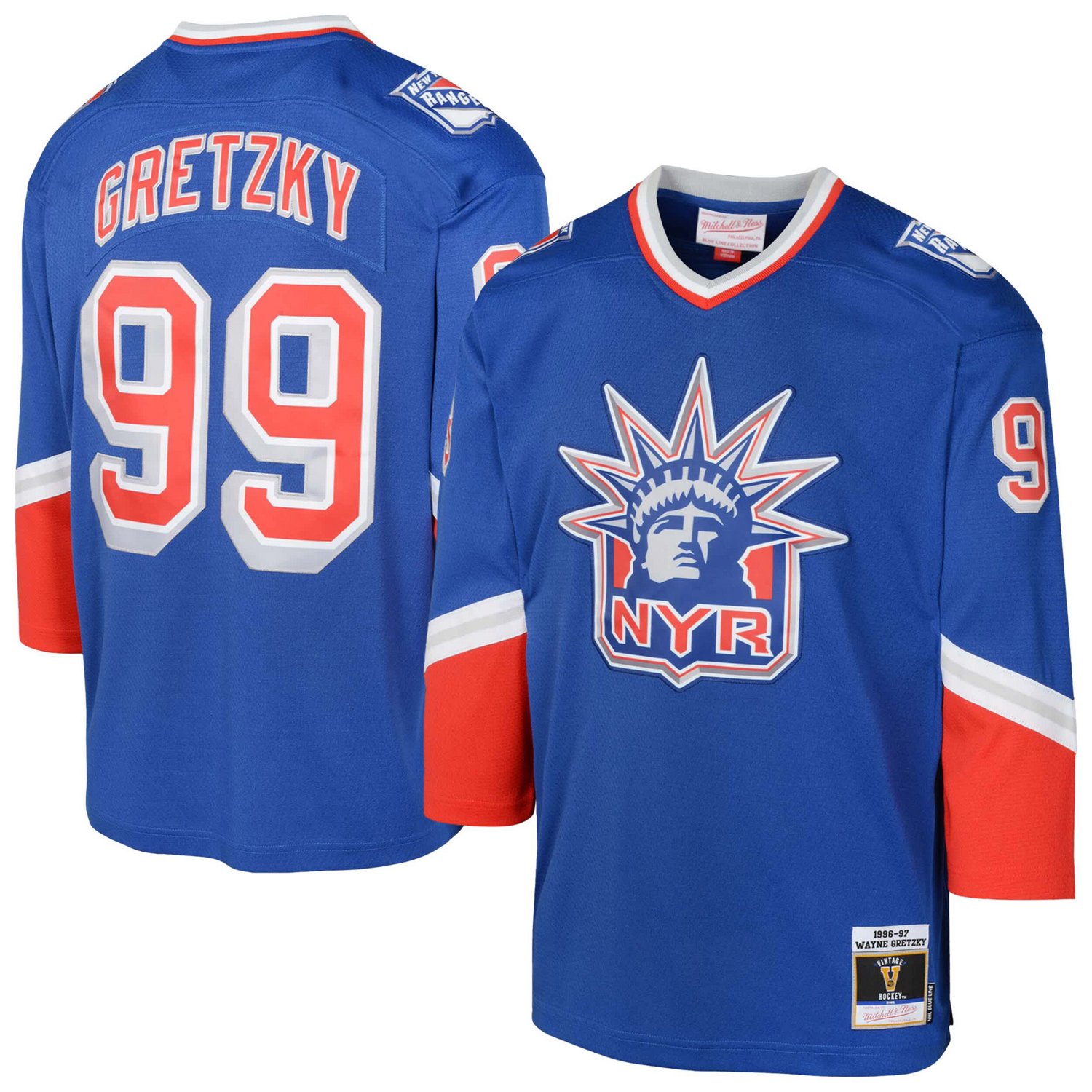 Youth Mitchell  Ness Wayne Gretzky New York Rangers 1996 97 Line Player Jersey