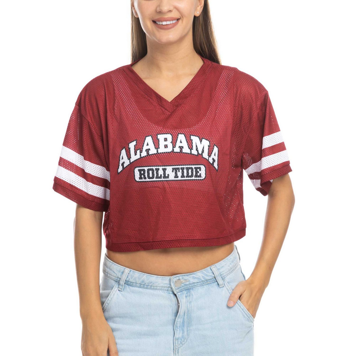 ZooZatz Alabama Tide Mesh Cropped V-Neck T-Shirt                                                                                 - view number 2