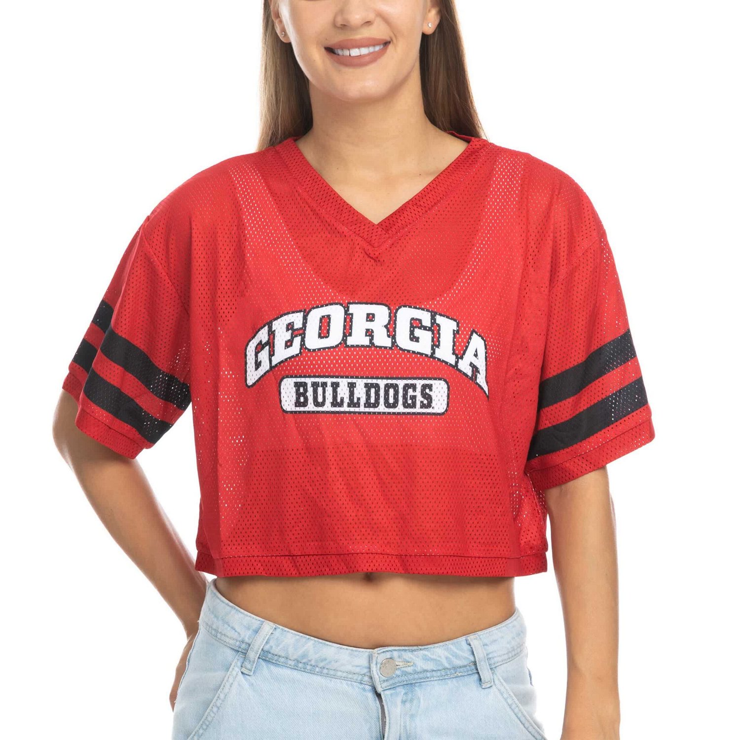 ZooZatz Georgia Bulldogs Mesh Cropped V-Neck T-Shirt                                                                             - view number 2