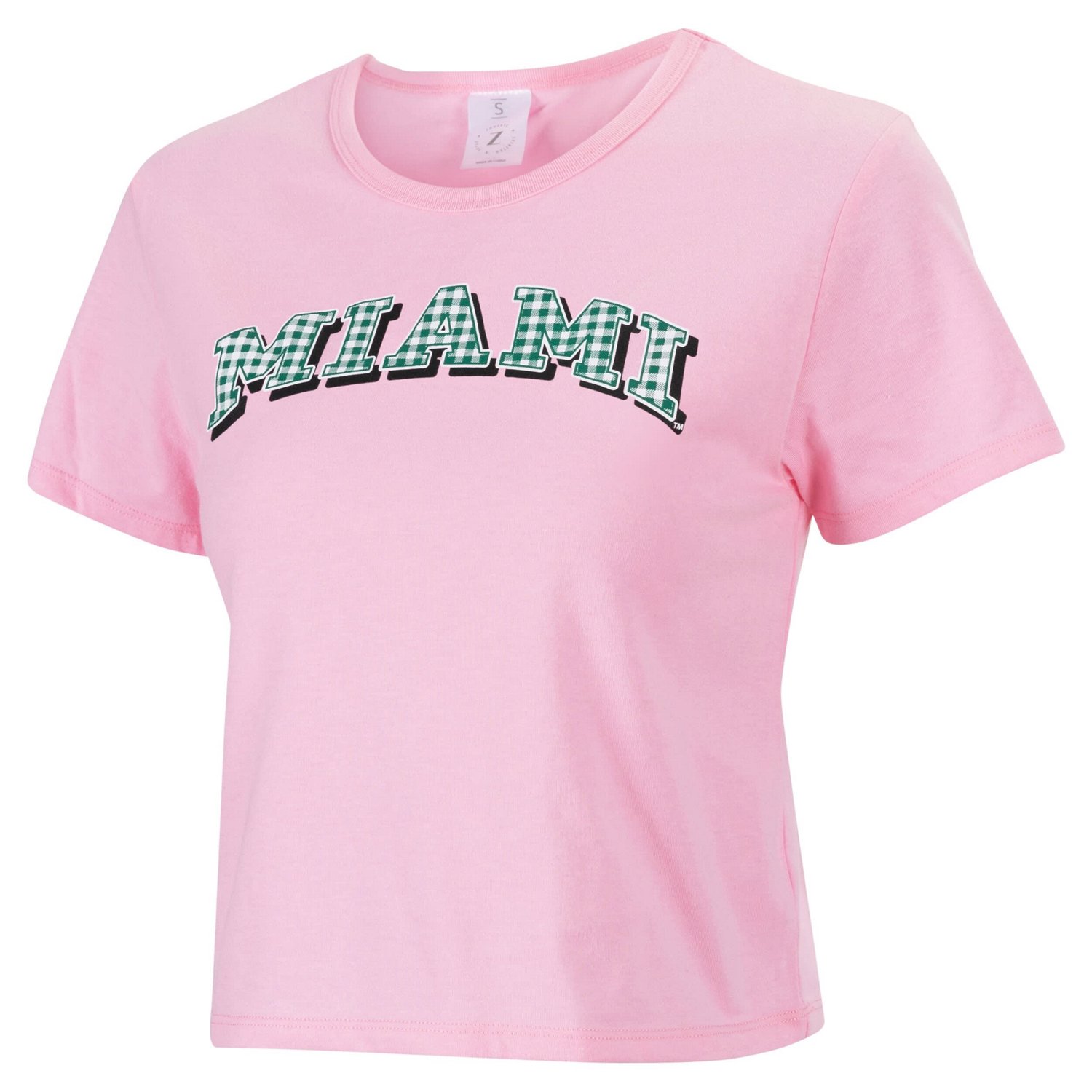 ZooZatz Miami Hurricanes Gingham Logo Cropped T-Shirt                                                                            - view number 1