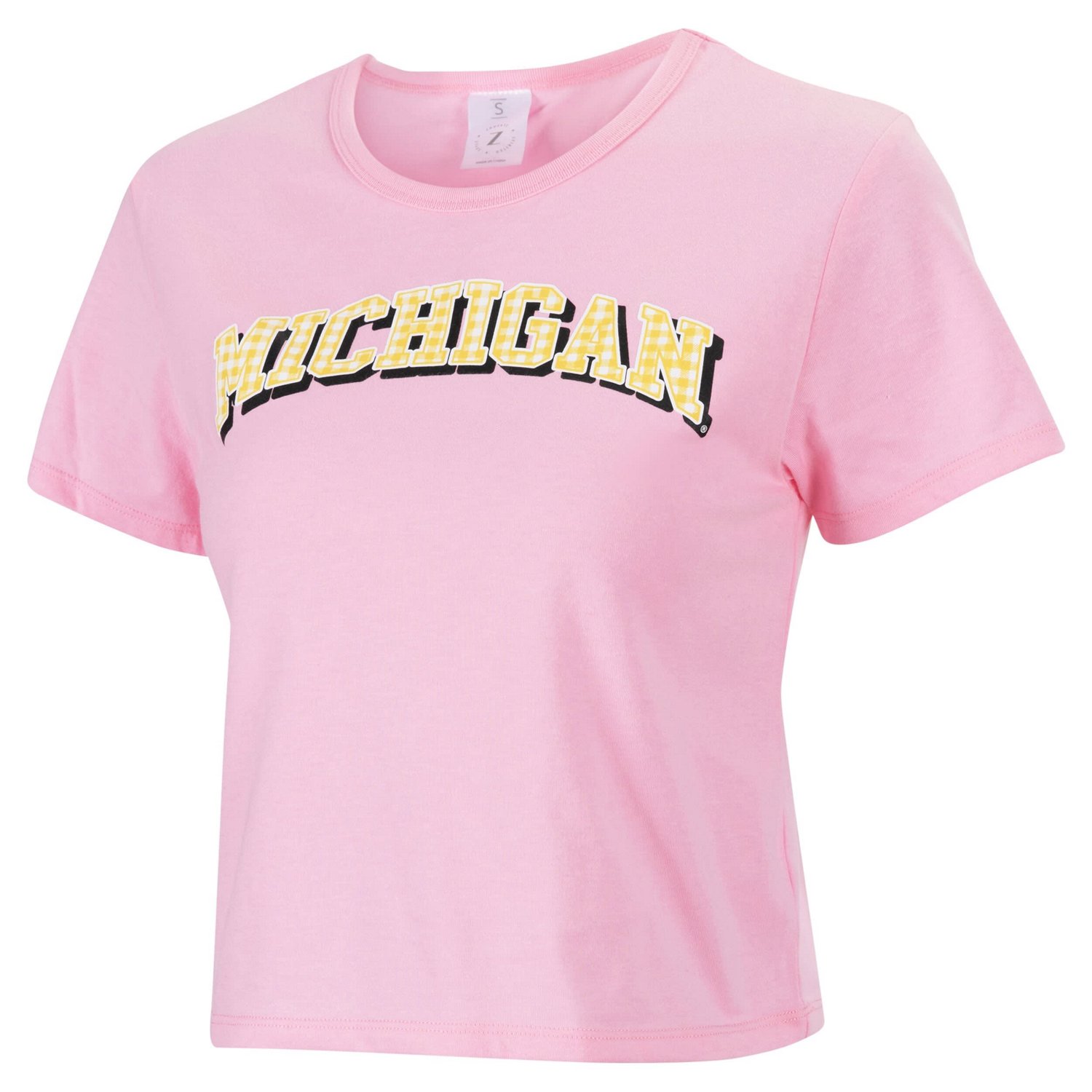 ZooZatz Michigan Wolverines Gingham Logo Cropped T-Shirt