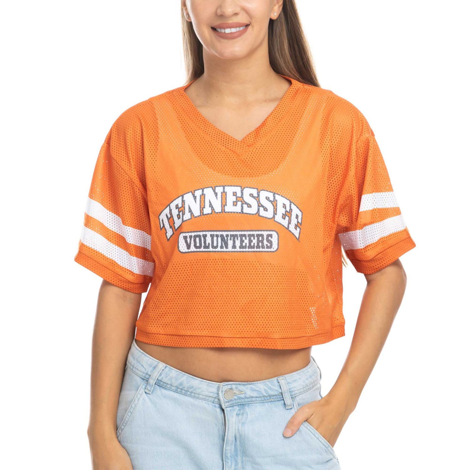 ZooZatz Tennessee Volunteers Mesh Cropped V-Neck T-Shirt