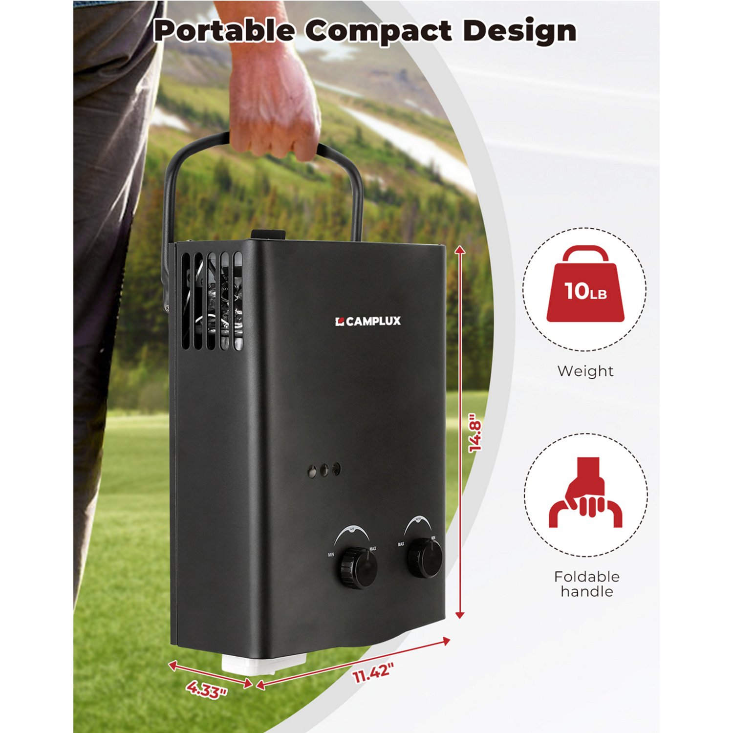 CampLux 1.32 GPM 34,000 BTU Outdoor Portable Propane Tankless Water Heater                                                       - view number 3