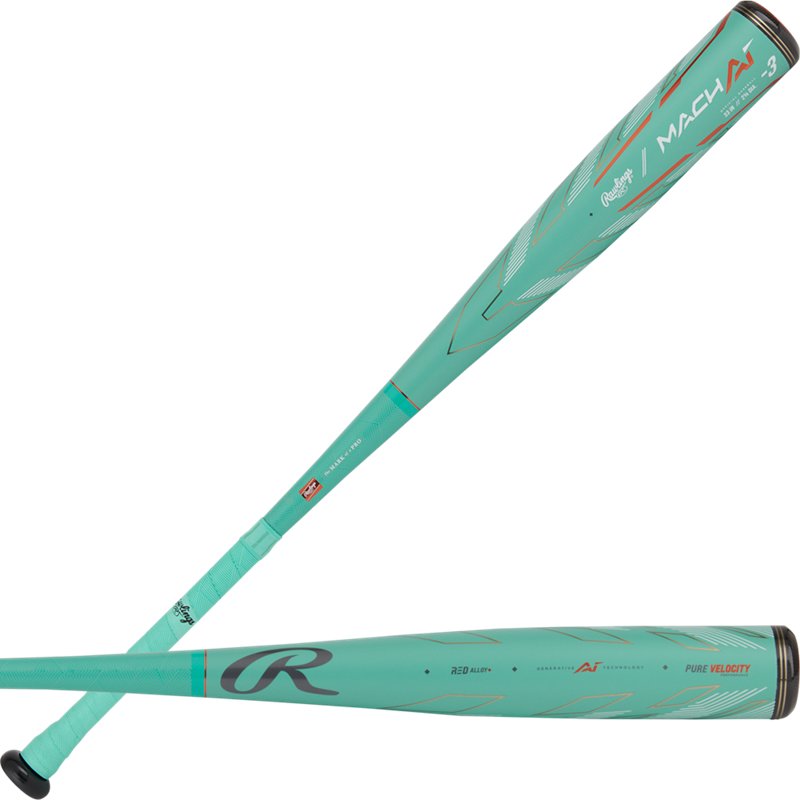 Rawlings Mach AI 2024 BBCOR Baseball Bat -3 Turqouise/Bright Green - Bbcor/Senior Bats at Academy Sports