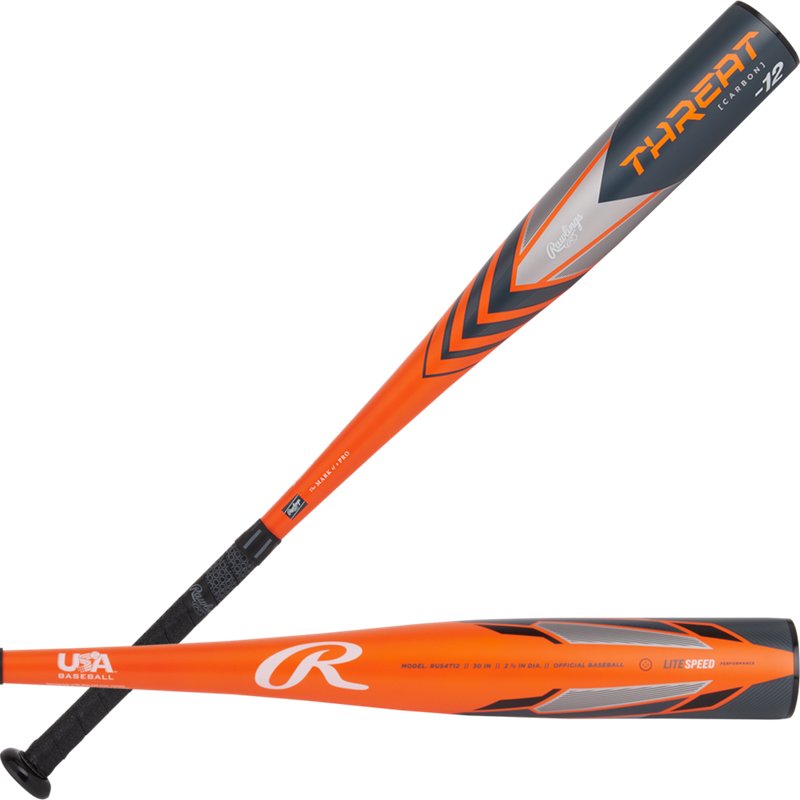 Rawlings Youth Threat USA Baseball Bat (-12) Orange/Grey - Youth Bats at Academy Sports