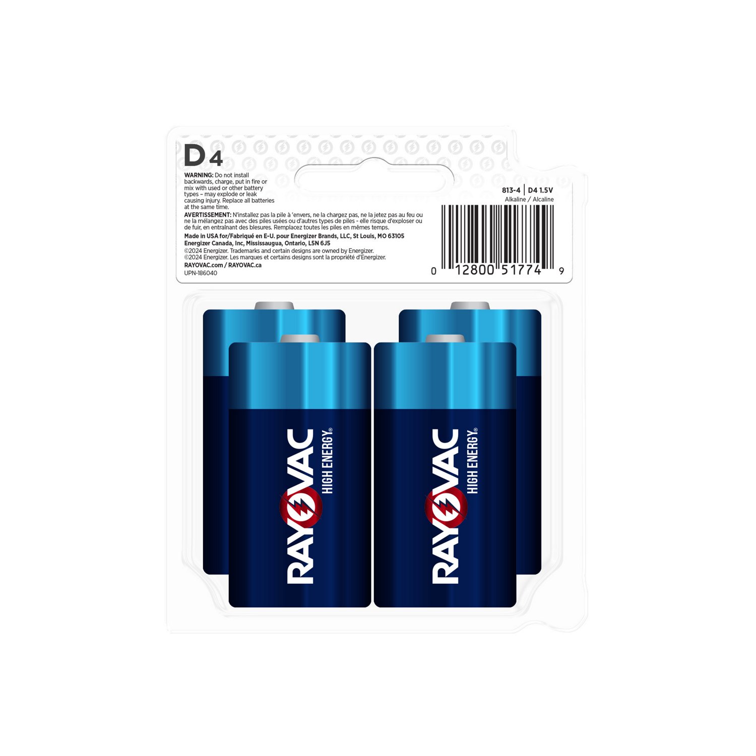 Rayovac D HIGH ENERGY Alkaline Batteries 4-Pack                                                                                  - view number 2