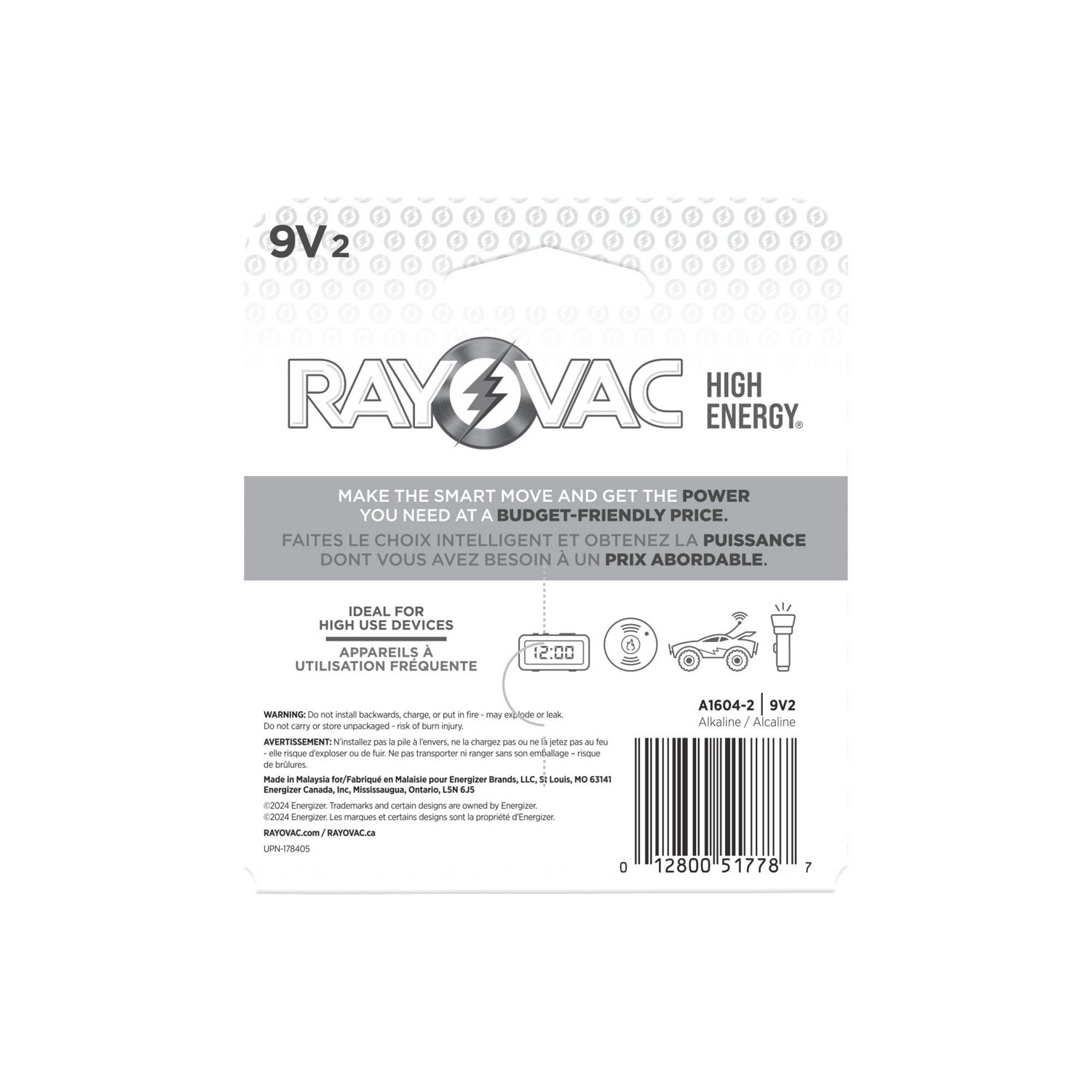 Rayovac High Energy Alkaline 9V Batteries 2-Pack