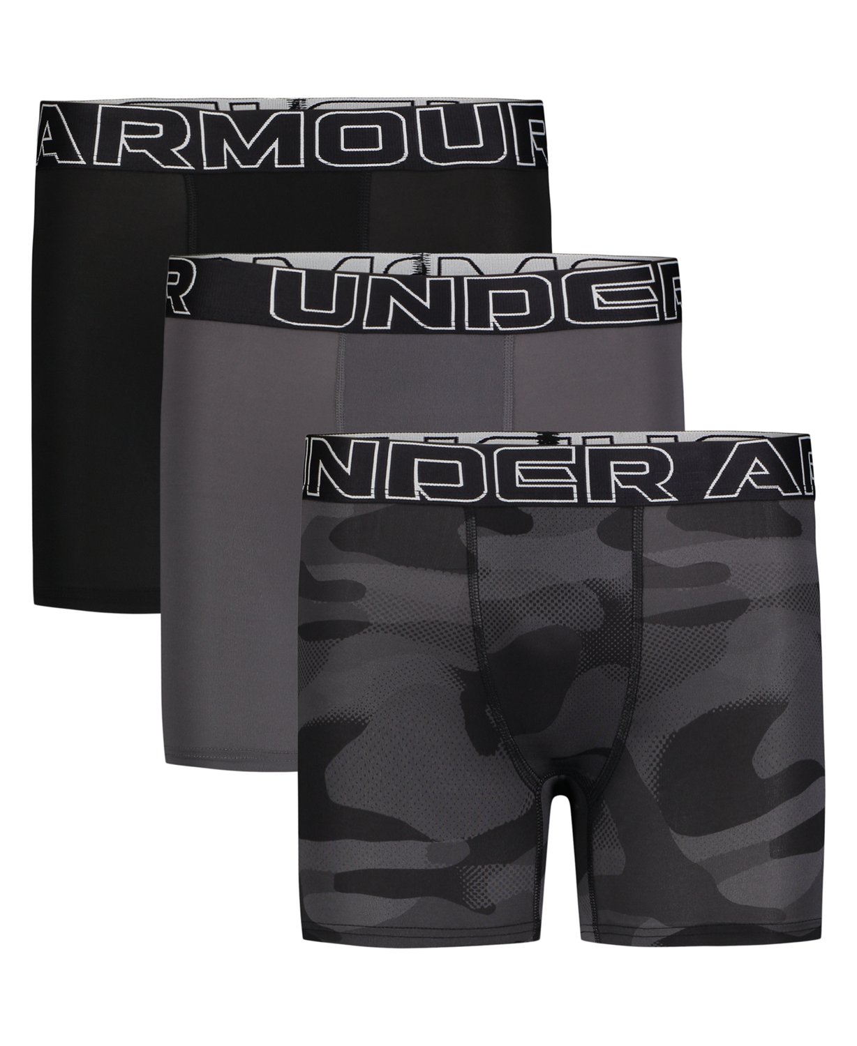 Under Armour Boys Performance Tech Black Camo Boxer Briefs 3 Pack Academy