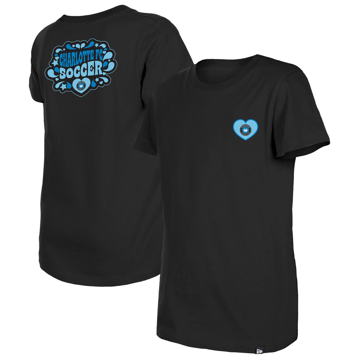 Girls Youth New Era Charlotte FC Bubble Heart T-Shirt
