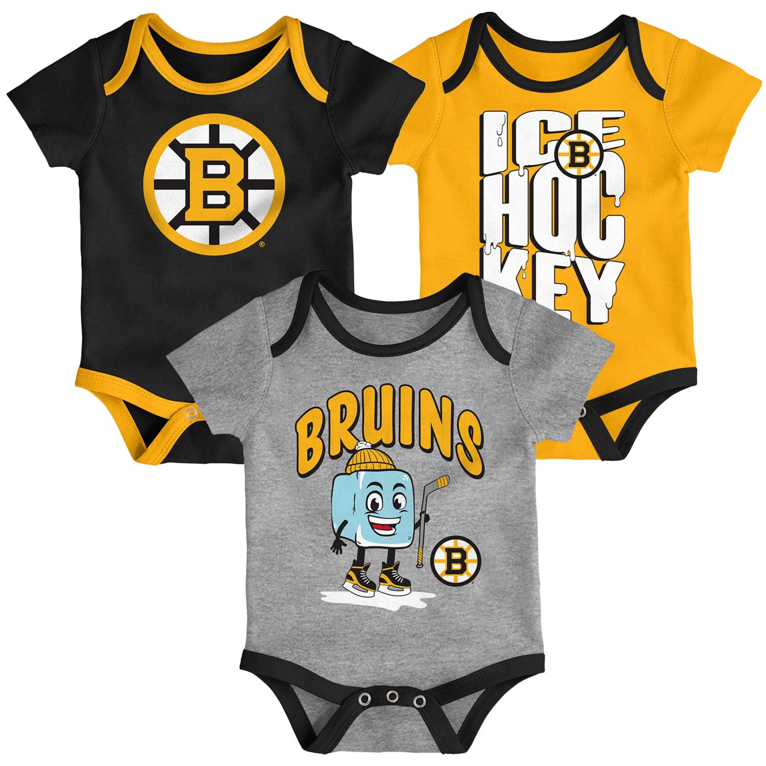 Newborn Outerstuff Boston Bruins Triple Header Three-Piece Bodysuit Set