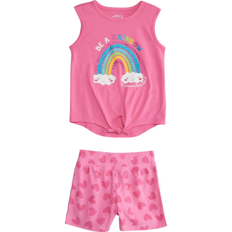 BCG Girls' Toddler Be A Rainbow 2 Piece FT Short Set Azalea Pink/Pink Tossed Hearts, 2 Toddler - Girl's Athletic Tops at Academy Sports