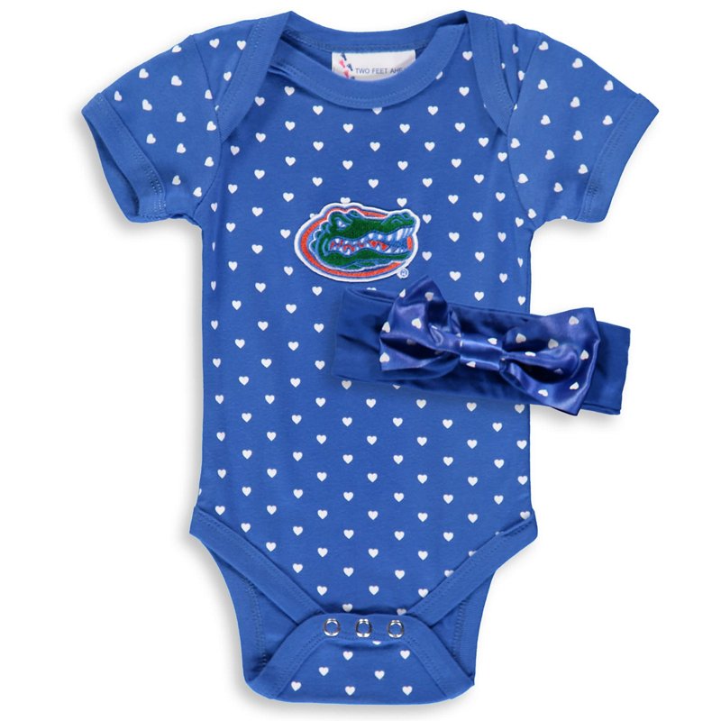 Two Feet Ahead Girls Florida Gators Hearts Bodysuit Headband Set Royal, 18 Months Infant - NCAA Youth Apparel at Academy Sports