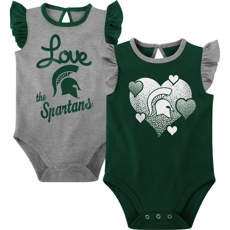 Outerstuff Girls Newborn /Gray Michigan State Spartans Spread the Love 2-Pack Bodysuit Set Green, 0-3 Months - NCAA Youth Apparel at Academy Sports