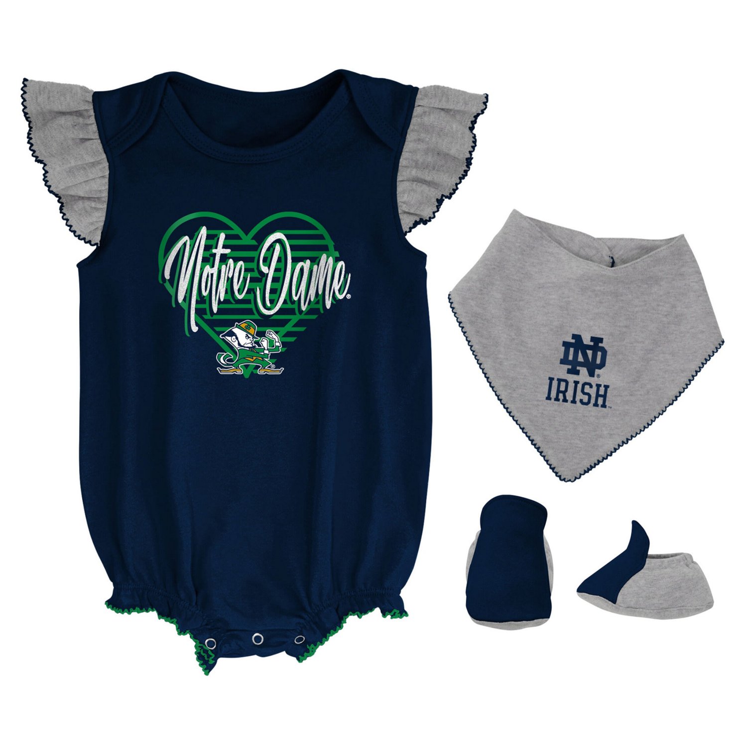 Girls Newborn Heather Gray Notre Dame Fighting Irish All The Love Bodysuit Bib Booties Set Academy