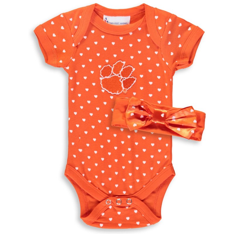 Two Feet Ahead Girls Newborn Clemson Tigers Hearts Bodysuit and Headband Set Orange, 12 Months Infant - NCAA Youth Apparel at Academy Sports