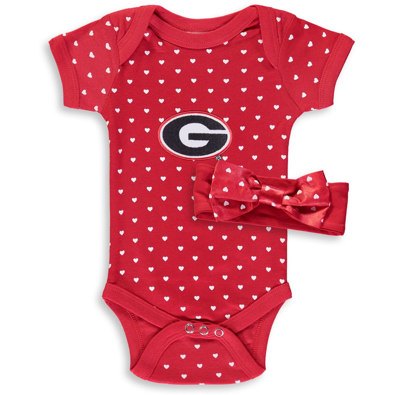 Girls Newborn Georgia Bulldogs Hearts Bodysuit and Headband Set