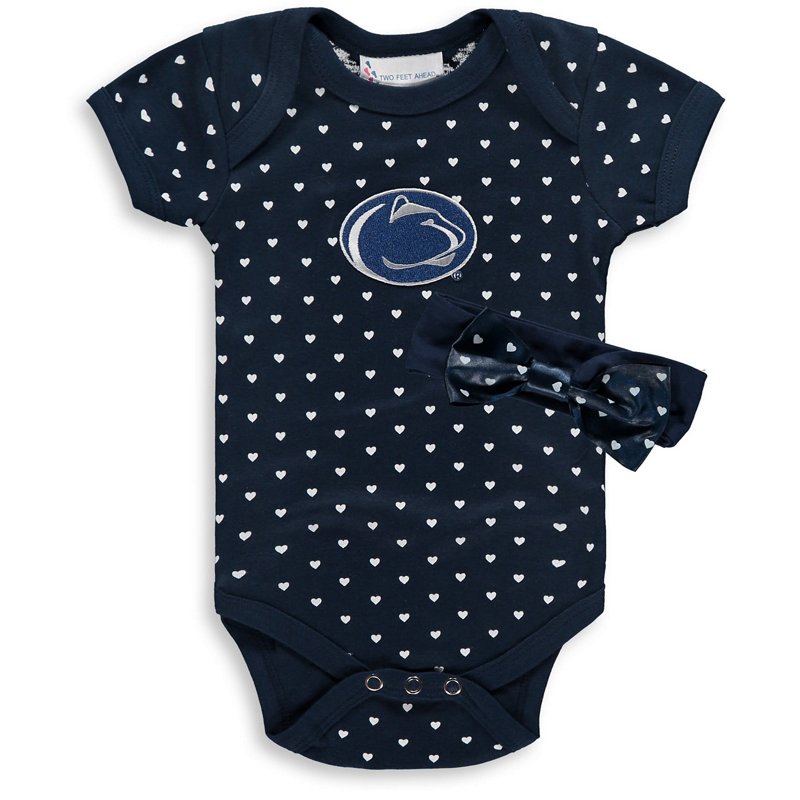 Two Feet Ahead Girls Newborn Penn State Nittany Lions Hearts Bodysuit and Headband Set Navy Blue, 18 Months Infant - NCAA Youth Apparel