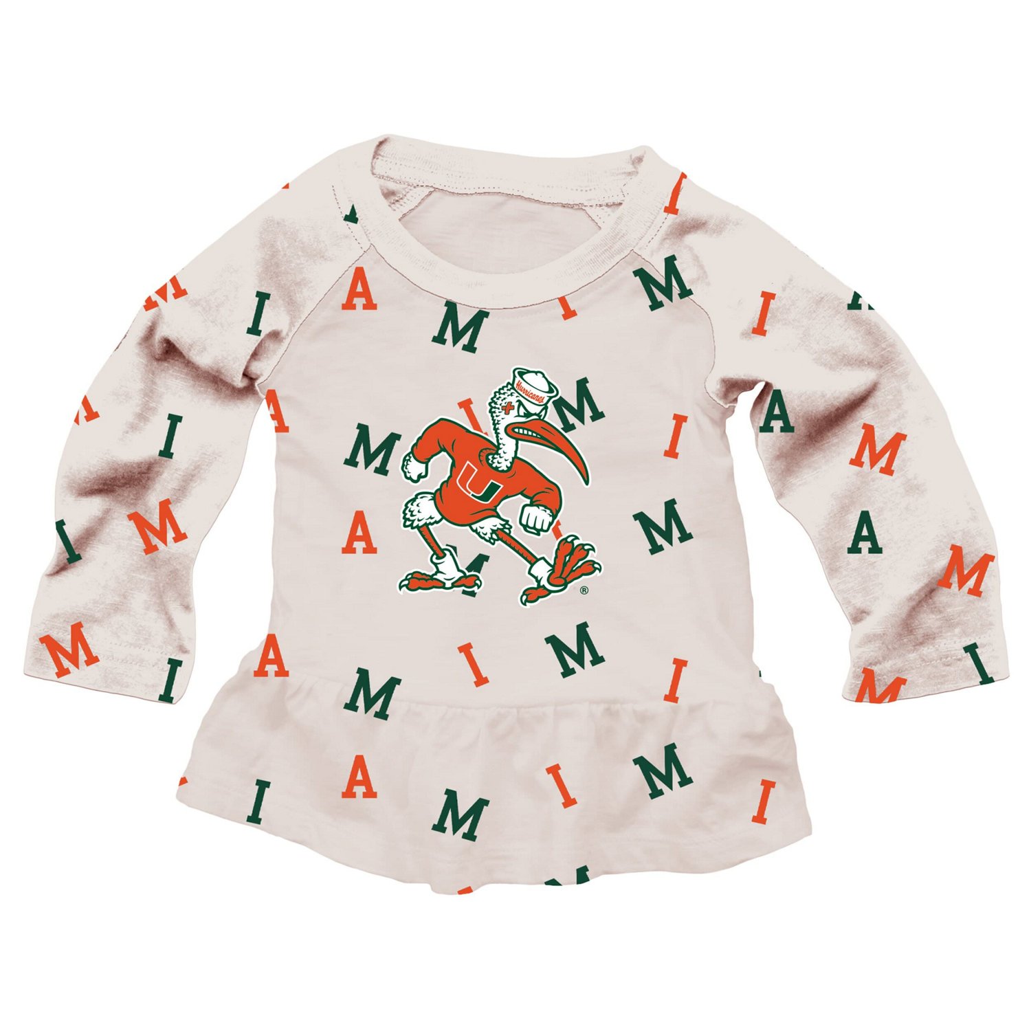 Girls Wes  Willy Miami Hurricanes Ruffle Raglan Long Sleeve T-Shirt  Leggings Set - view number 2