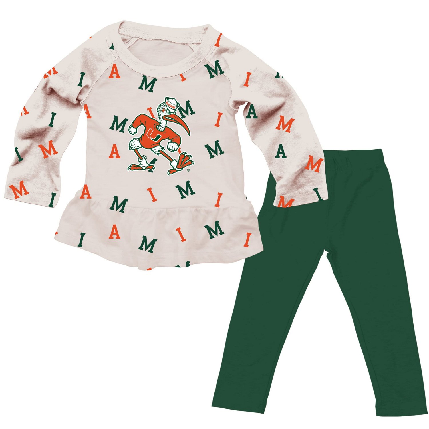 Girls Wes  Willy Miami Hurricanes Ruffle Raglan Long Sleeve T-Shirt  Leggings Set