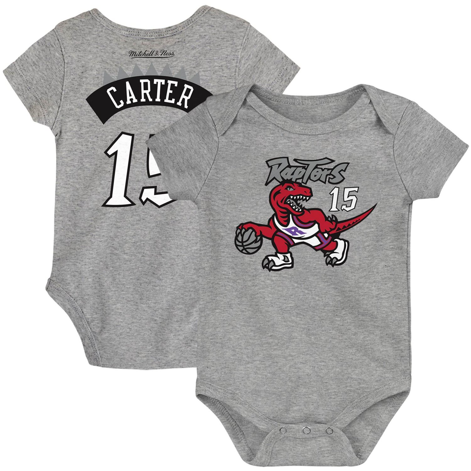 Mitchell  Ness Vince Carter Heathered Gray Toronto Raptors Hardwood Classics Name  Number Bodysuit