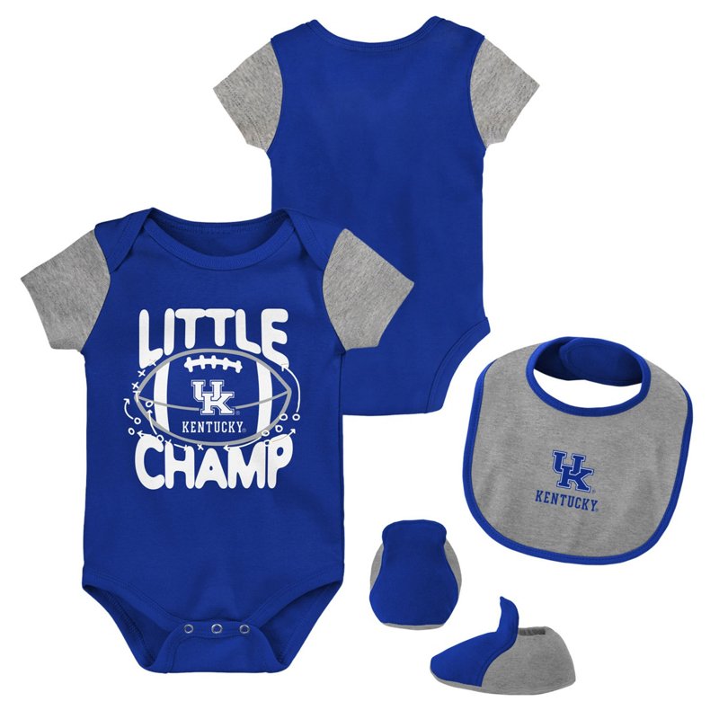 Outerstuff Newborn /Heather Gray Kentucky Wildcats Little Champ Bodysuit Bib Booties Set Royal, 6-9 Months Infant - NCAA Youth Apparel